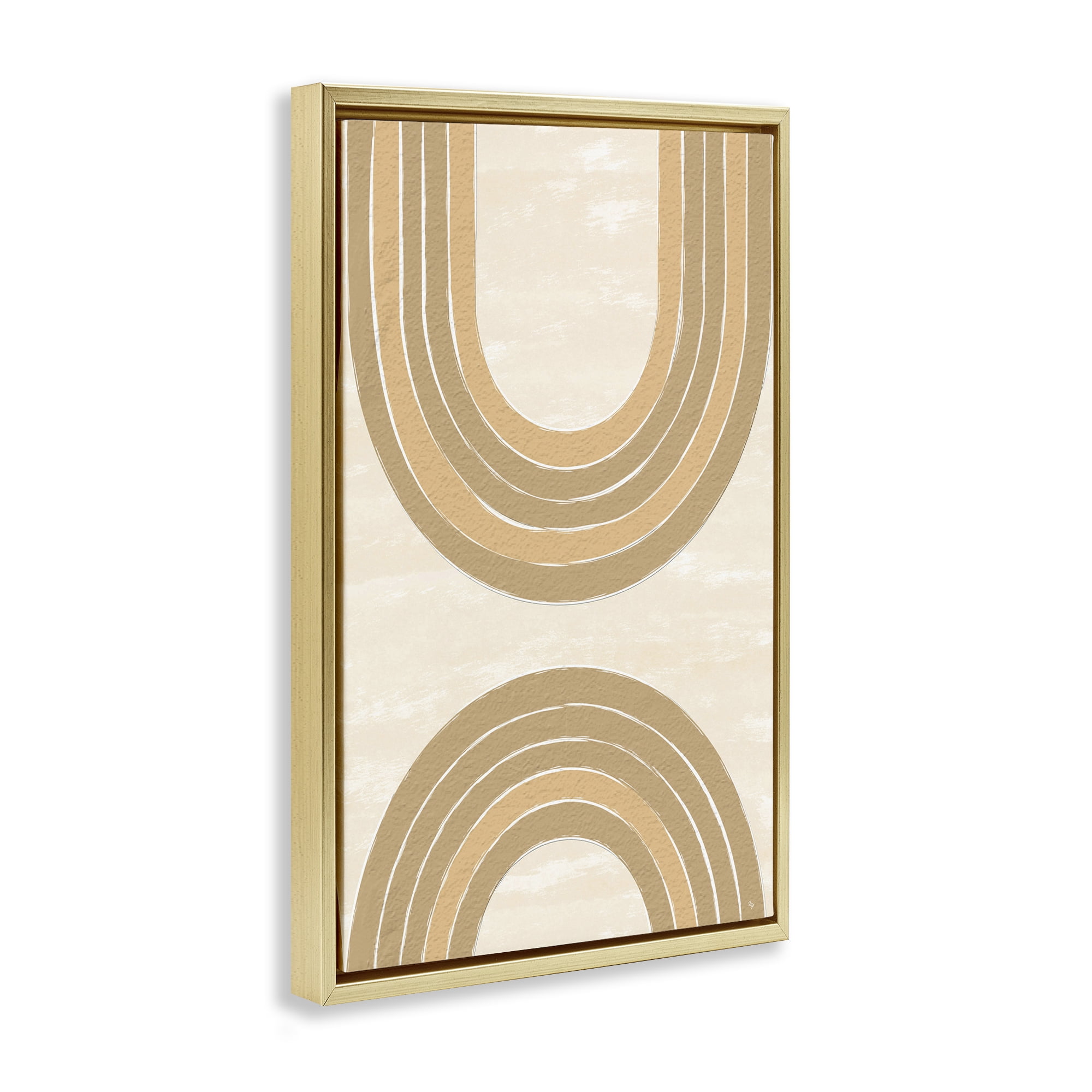 Stupell Industries Neutral Rainbow Arches Abstract Painting Gold Floater Framed Canvas Art Print Wall Art, 17 x 25