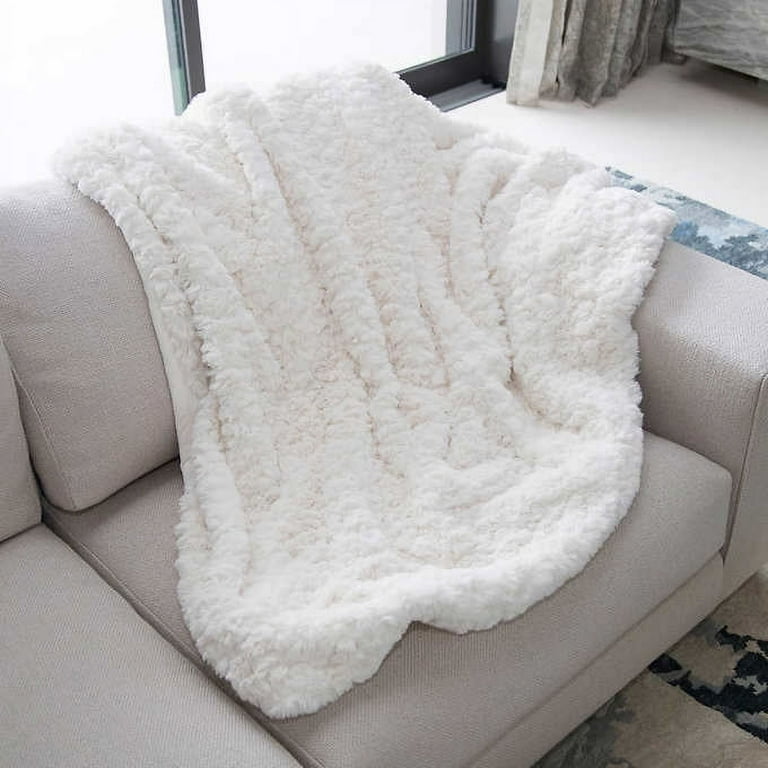 Mon Chateau Luxury Collection Luxe Faux Fur Throw Blanket Embossed White 60x 70