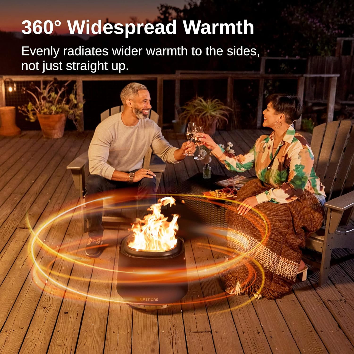 East Oak Stainless Steel Fire Pit 17" Low Smoke Fire Pits for Outside with Poker, Black