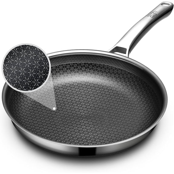 Non Stick Hybrid Frying Pan 12 Inch Stainless Steel Induction Compatible Cookware