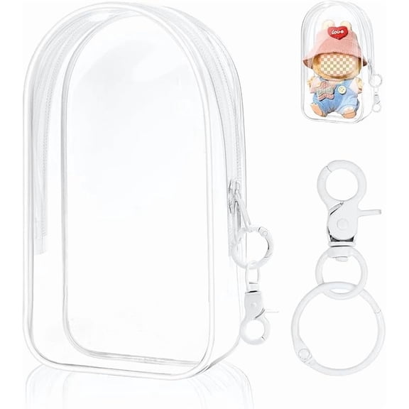 Protective Case for Plush Doll, Clear Hanging Display Cases, Crossbody Doll Storage Bag, PVC Storage Case Cover for Figures, Dolls (White)