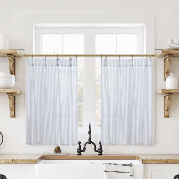 Cortinas cortas de playa Lino Rosa, color blanco y azul, 61 cm de longitud
