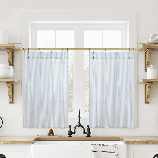 Cortinas cortas de playa Lino Rosa, color blanco y azul, 61 cm de longitud