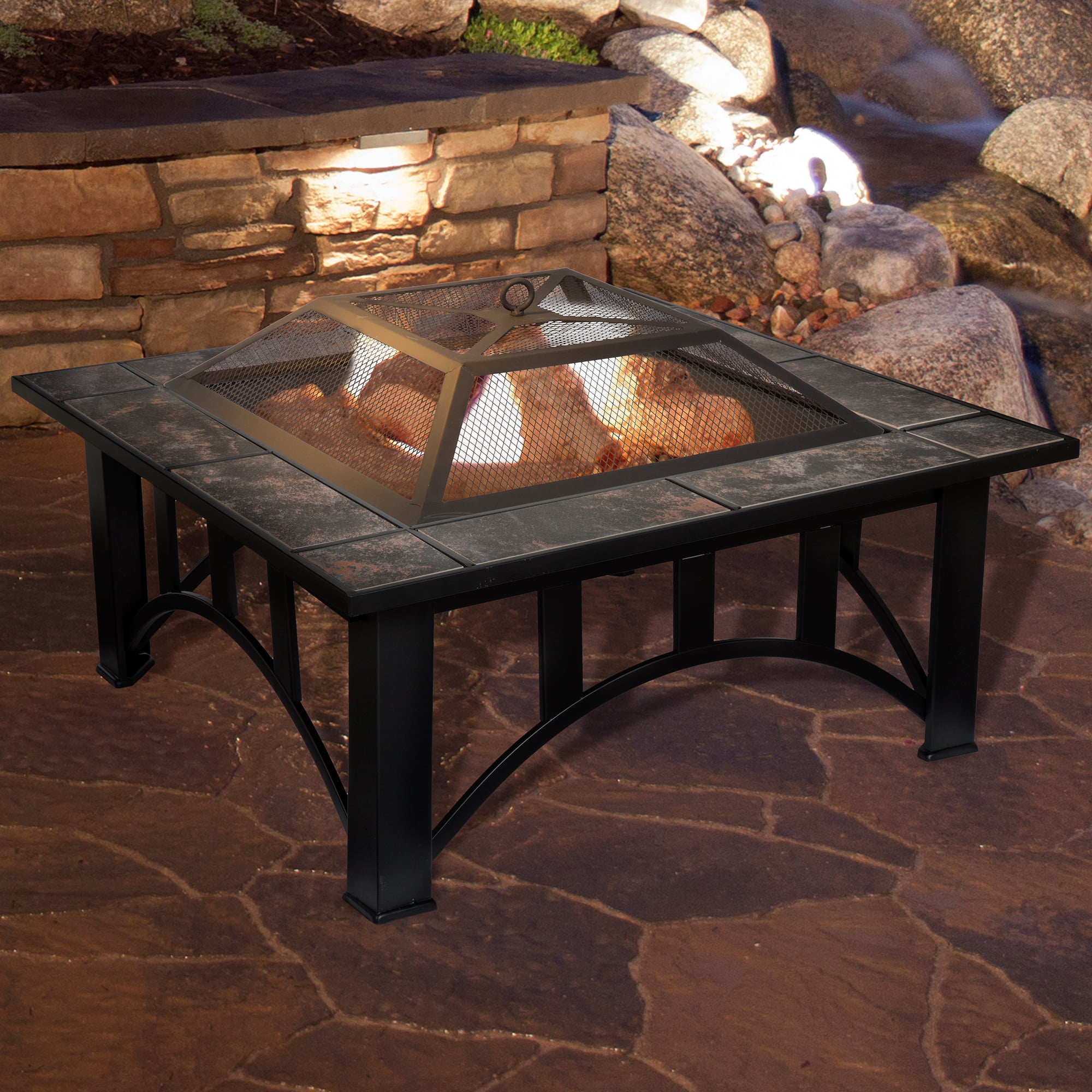 Outdoor 37" Metal Firepit Backyard Patio Garden Stove Fire Pit With Cover Q8R4 