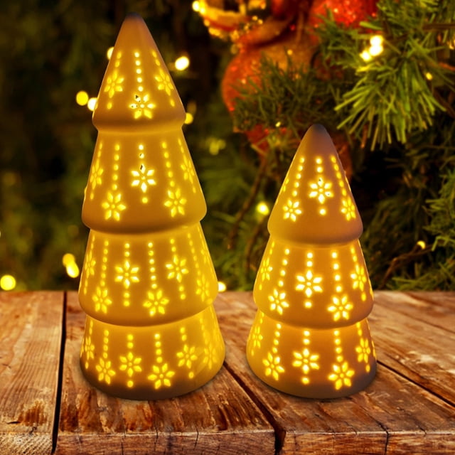 Estatuas de cerámica BLESIY para Navidad figuras de centro de mesa con luz