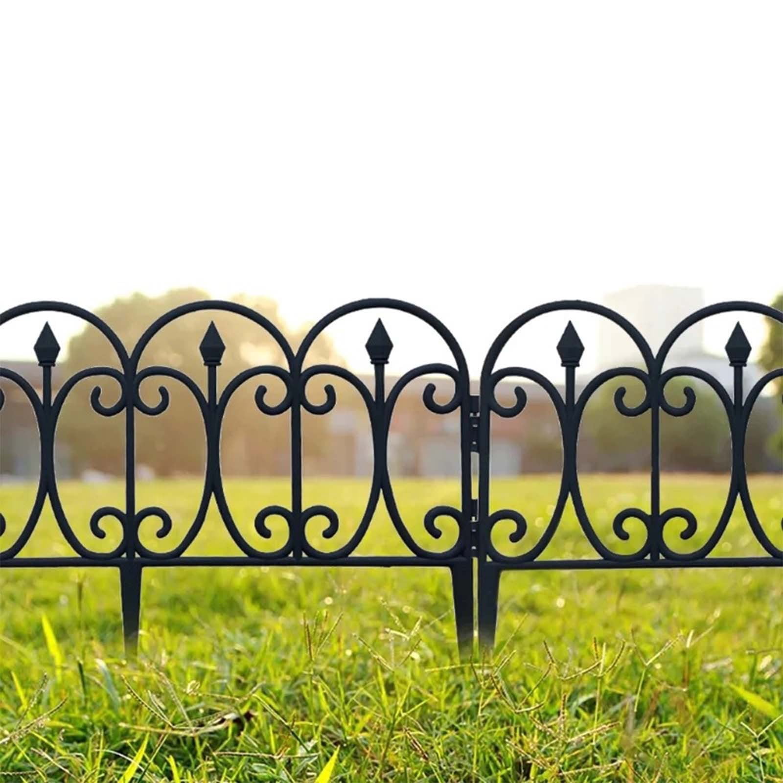 6 Pack Plastic Picket Fence for Garden Edging, Flower Bed Borders, Lawn & Landscape Decor, Easy Assembly Foldable Panels with Ground Spikes, Weather-Resistant