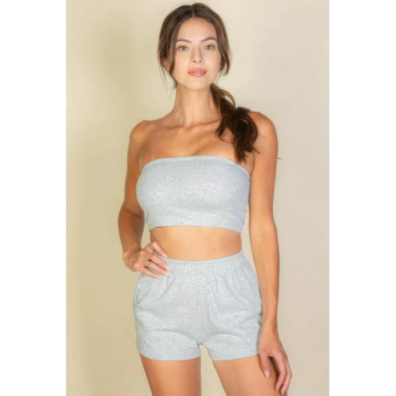 Simple Solid Color Tube Top And Shorts Two Piece Set
