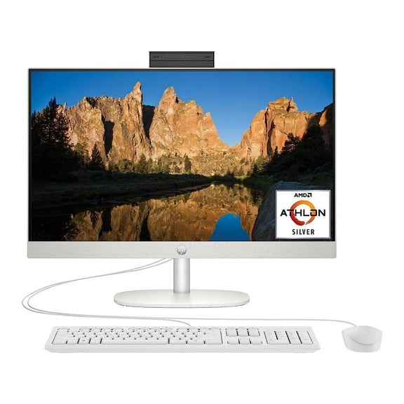 HP 23.8 inch All-in-One Desktop PC, FHD Display, AMD Athlon Silver 7120U, 8 GB RAM, 256 GB SSD, AMD Radeon Graphics, Windows 11 Home, 24-cr0010