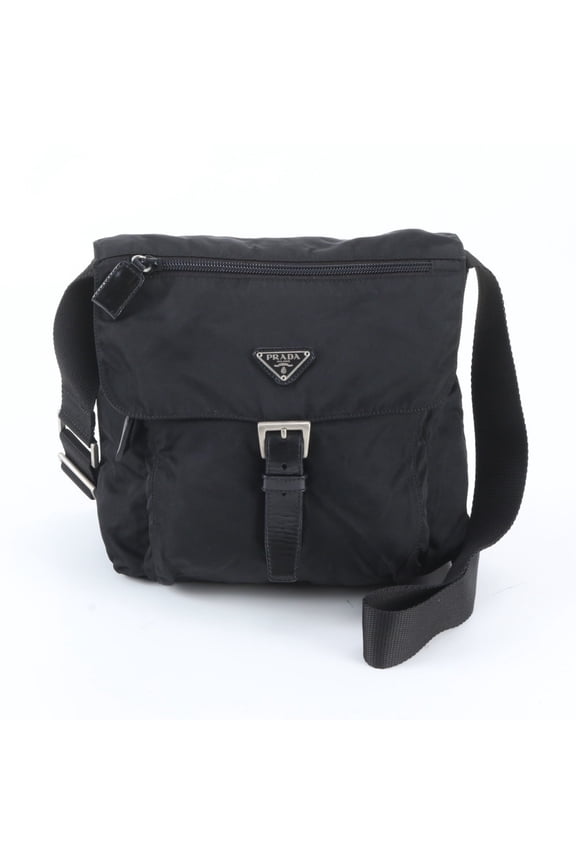 Pre-Owned Prada Tessuto Nylon Triangle Logo Leather Shoulder Bag Messenger Black Men's