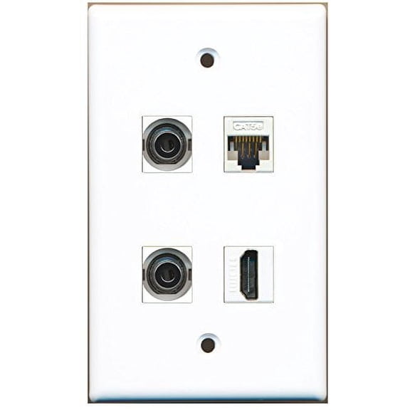 RiteAV - 1 Port HDMI 2 Port 3.5mm 1 Port Cat5e Ethernet White Wall Plate