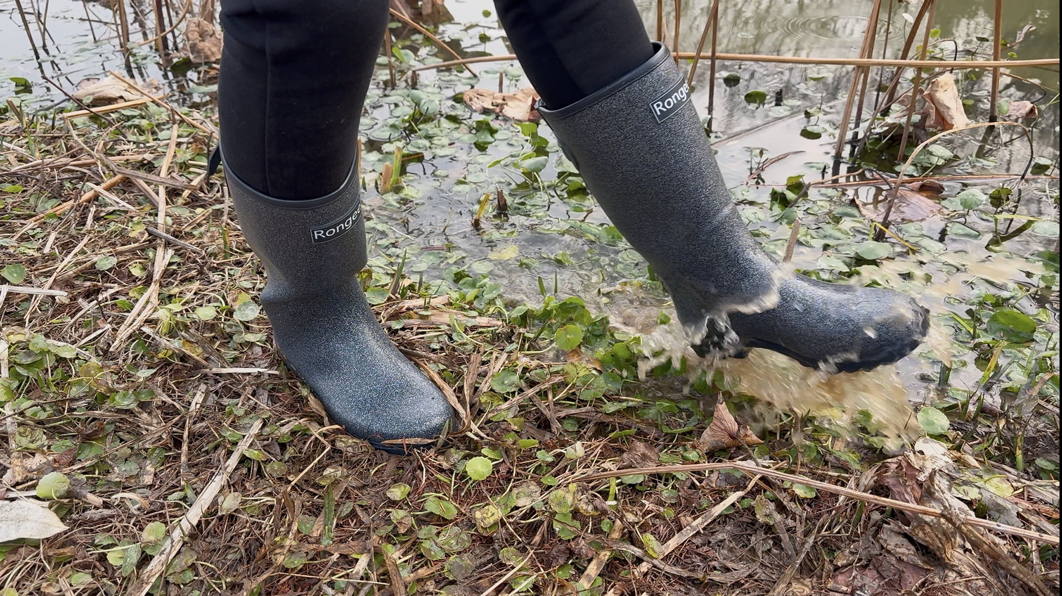 Rongee Waterproof Rain Boots for Women Mid Calf Garden Shoes Glitter Boots Outdoor Mud (7 B(M) US)