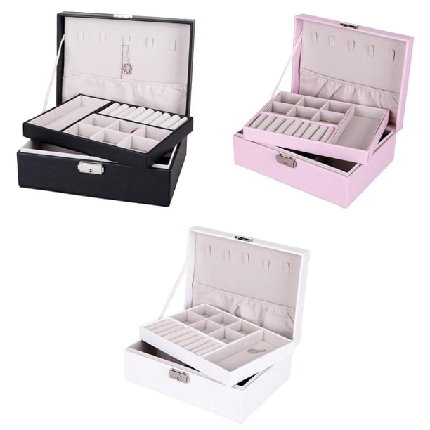 Caja De Almacenamiento De Exhibición Del Organizador Del Joyero De 3 Piezas De 2 Capas Con Cerradura Zulema Expositor organizador de joyas