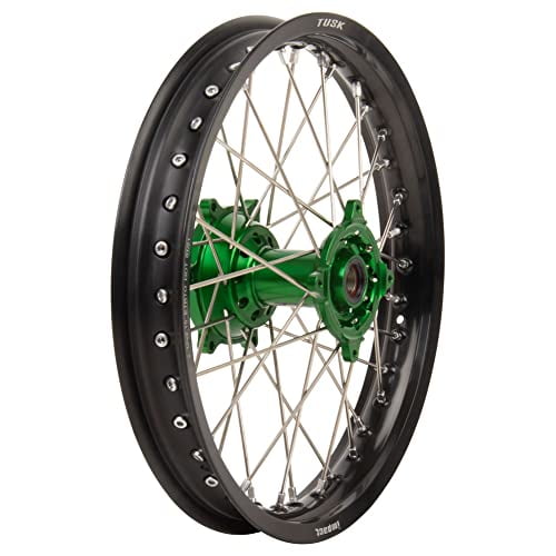 Tusk Impact Complete Rear Wheel, 2.15x18, (Black Rim, Silver Spokes, Green Hub) For Kawasaki KX