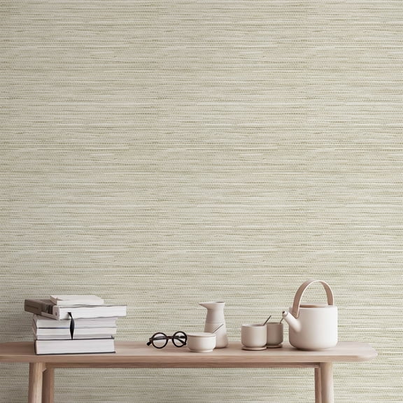 JiffDiff Grasscloth Wallpaper Peel and Stick,17.3"x472" Cream Grassweave Stick on Wallpaper Textured Self Adhesive Wallpaper Contact Paper