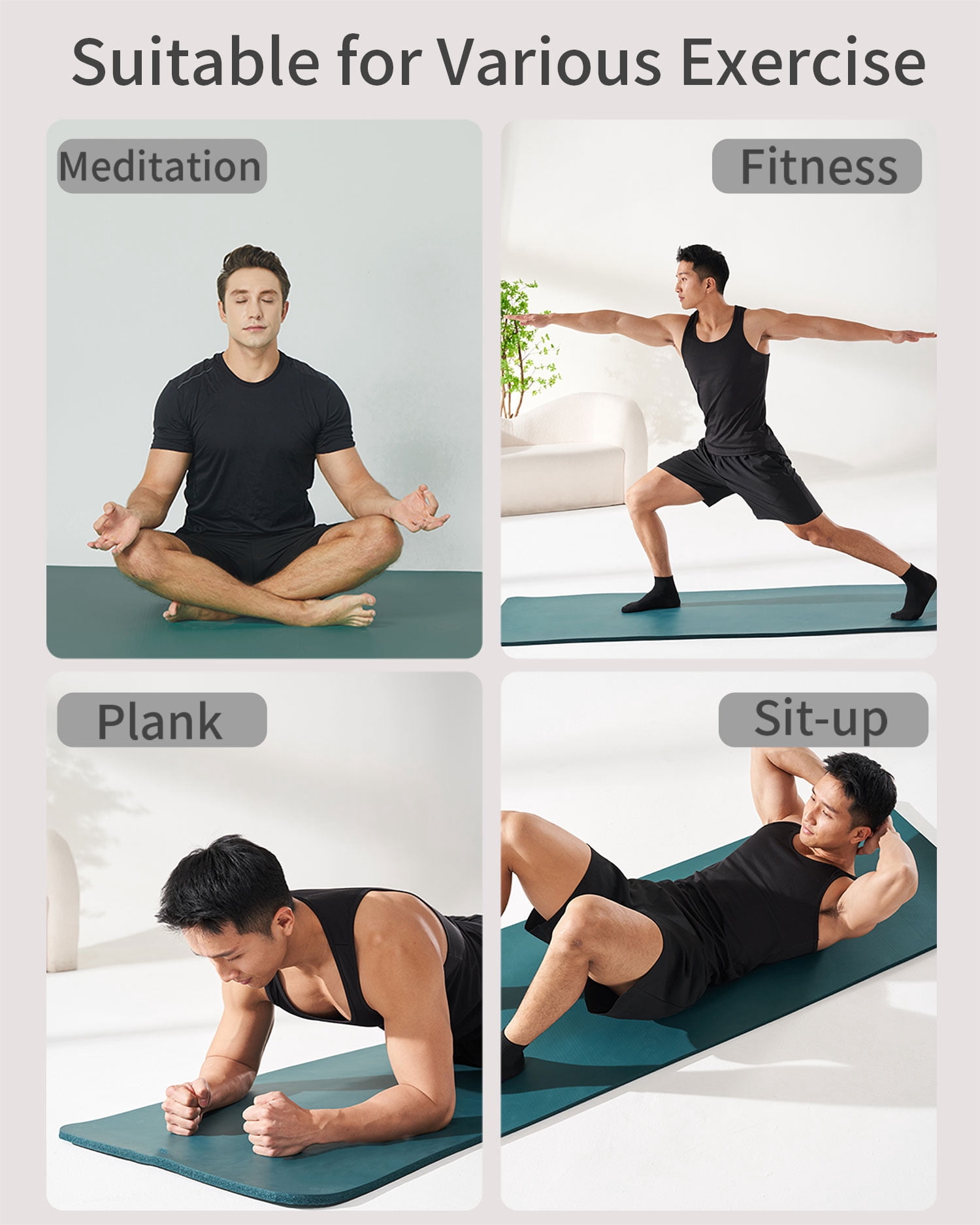 YR Yoga Mat Thick 4/5" High Density NBR Exercise Mat for Home Gym Workout, 76"X24" Green