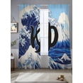 thumbnail image 2 of Ocean Waves Sheer Curtains 96 Inch Long 2 Panels, Japanese Mountain Peaks Waves Letter Sky Light Filtering Rod Pocket Curtains, Sheer Voile Drapes for Living Room Bedroom, 52"x96", 2 of 8