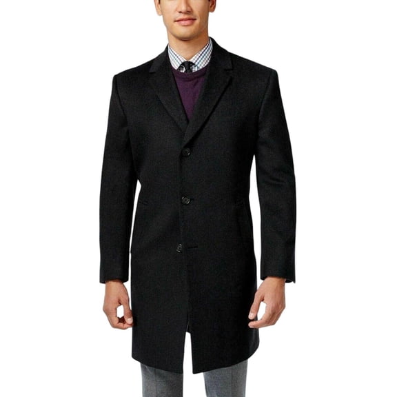 Kenneth Cole Mens Slim fit Overcoat Coat 48 R Grey Solid Wool