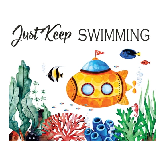 Children Just Swimming Cute Sports Wall Decal Decoration Underwater creatures with Submarine Cartoon Decal Lasts Years and Easily Removable - Size: 20 In(W) x 16 In(H)