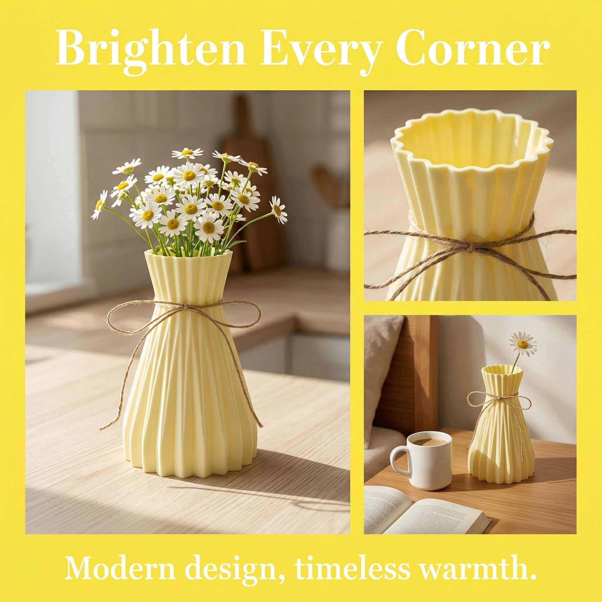 Unique Bargains Modern Geometric Unbreakable Flower Vase Beige 4.7" x 4.7" x 6.7"