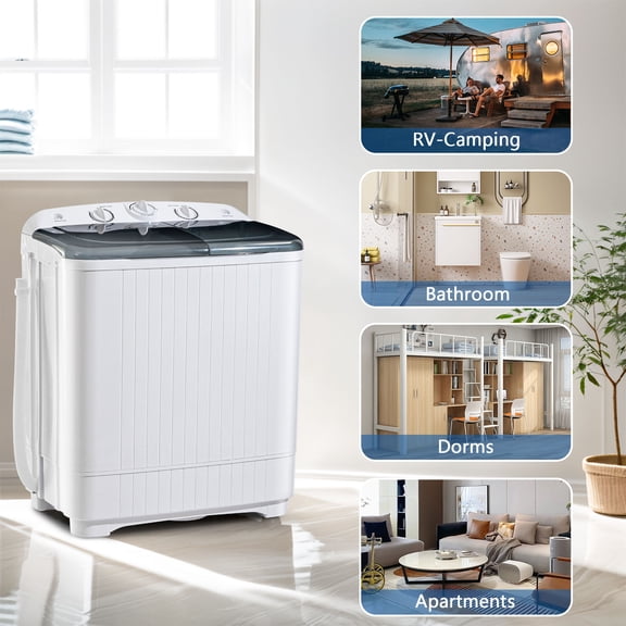 Dimedeal 22 Lbs Portable Twin‑Tub Washing Machine, 13 Lbs Wash & 9 Lbs Spinner Combo, Compact Mini Laundry Washer with Drying Rack & 10 Hangers, Ideal for Dorms and Apartments