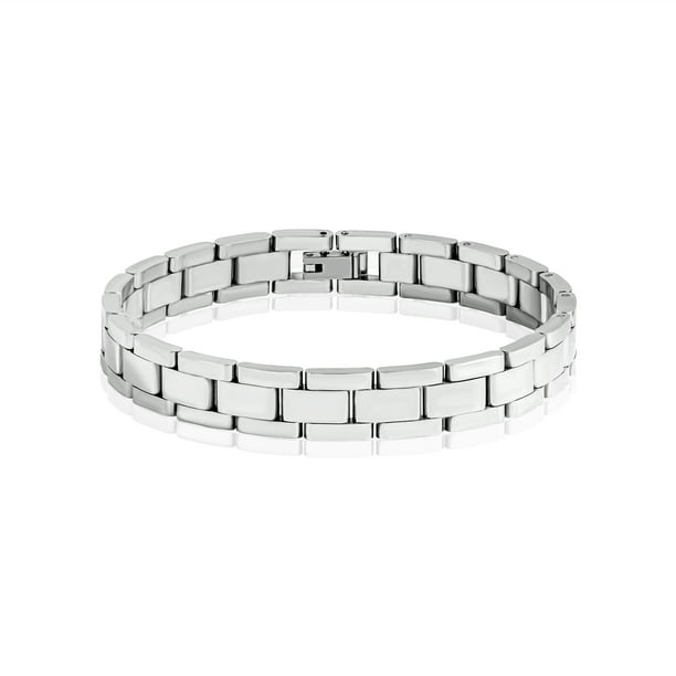 JeenMata Pulsera de eslabones de plata pulida para hombre - Joyería moderna entrelazada