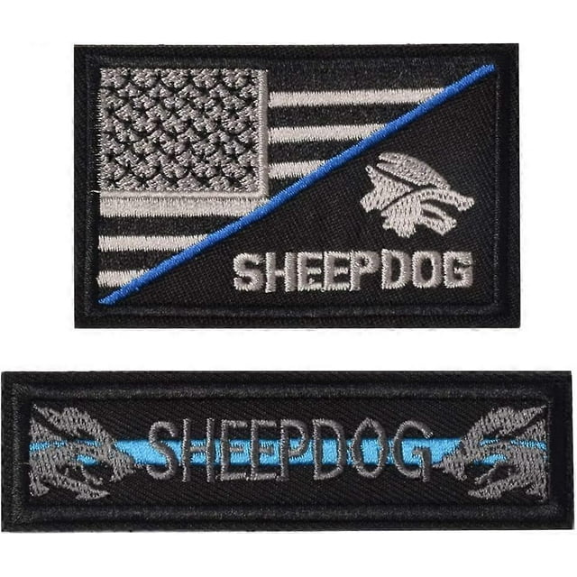 2 parches de línea azul fina de perro pastor, parche táctico de bandera de EE. UU.