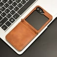 thumbnail image 2 of Feishell Case for Samsung Galaxy Z Flip 6 Retro Texture Premium PU Leather with Credit Card Holder Pocket Slim Fit for Women Men Protective Phone Case,Brown, 2 of 6