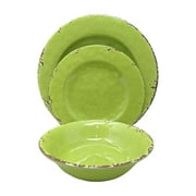 Gianna's Home 12 Piece Rustic Farmhouse Melamine Dinnerware Set, Service for 4 (Green)
