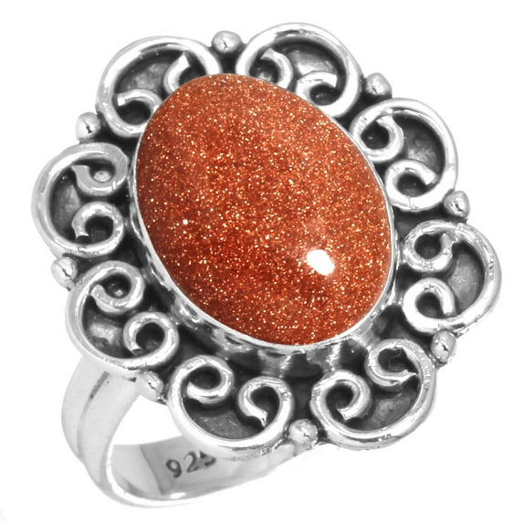 925 Sterling Silver Ring For Women - Girls Brown Gold Sunstone Gemstone Silver Ring Size 9 Handmade Silver Ring Size 9 Easter Gift For Mother Gemstone 925 Silver Jewelry