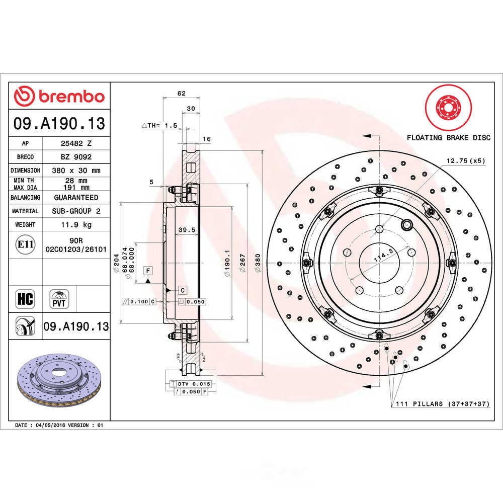 Brembo Rear Two Piece Pillar Vented 380mm Disc Brake Rotor For Nissan GT-R 09-18 Fits select: 2009-2012 NISSAN GT-R BASE/PREMIUM, 2013-2015 NISSAN GT-R PREMIUM/BLACK