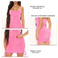 thumbnail image 6 of Rose Red Ruched Drawstring Bodycon Dress - Elegant Pure Color, Tie Shoulder Design - Perfect for Holiday Parties and Special Occasions, 6 of 6