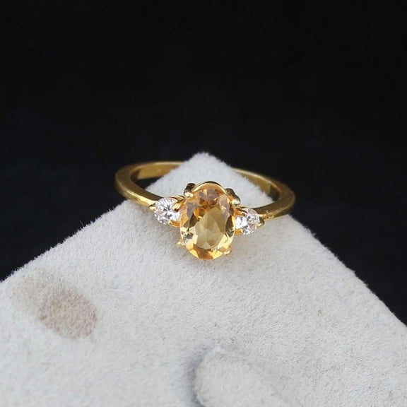 Citrine Ring Sterling Silver Gemstone Engagement Ring For Women Promise Ring November Birthstone Anniversary Birthday Gift For women