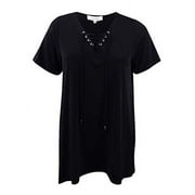 Calvin Klein Plus Size Lace-Up Tunic Womens shirt MSRP $104 Black 1X
