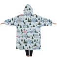 thumbnail image 2 of Oversized Wearable Blanket Hoodie,Light Blue Christmas House and Tree Pattern Sherpa Blanket Hoodie with Super Pockets,Super Warm Fuzzy Pullover for Women & Men, 2 of 6