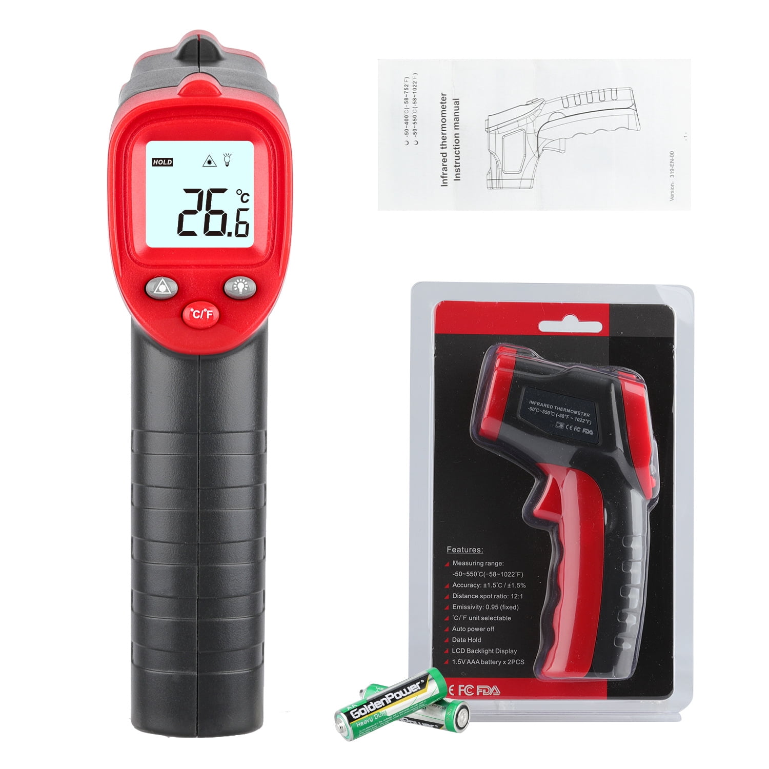 WT319A WT319B infrared thermometer Industrial baking air conditioner refrigerator heating thermometer