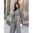 thumbnail image 6 of Women'S Round Neck Pleated Sleeveless Casual Suit,Sleeveless Crewneck Vest Wide Leg Pantsuit Business Sets with Pocket Light Gray S, 6 of 7