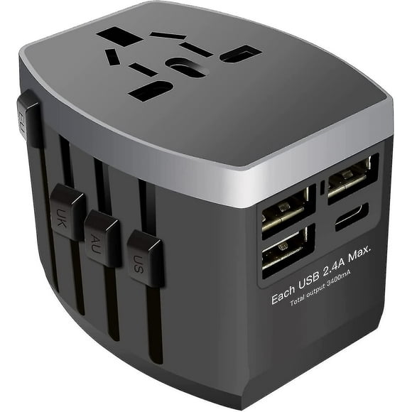Travel Adapter, 2000w Universal Plug Adapter With 1 Type C And 3 Usb 2.4a, Universal Travel Adapter France To Usa China Japan Uk, Travel Charger To Fr