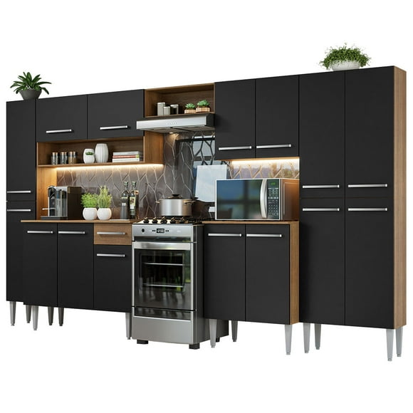Cocina Integral 325cm Marrón/Negro Emilly Madesa 02