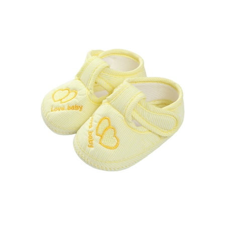 

Ritualay Newborn Crib Shoe Magic Tape Flats Soft Sole Cotton Shoes Lightweight Comfortable Sneakers House Daily Floral Firstv Walkers Double Heart Yellow 3C