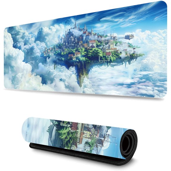 WISHTIME Large Gaming Mouse Pad, 31.5 x 11.8 0.08 in with Stitched Edges, Extended Mousepad, Durable Non-Slip Natural Rubber Base, Washable Keyboard Pad, Desk Pad for Gamer, Office & Home,Sky Town