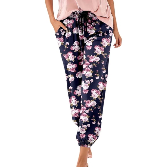 SONXAHE Women's Floral Print Jogger Pants Soft Cut Spring Daily Stroll Trousers