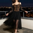 thumbnail image 6 of JOANKDMI Women's Gothic Midi Dress Elegant Vampire Costume Cold Shoulder Sheer Long Sleeve Lace-up Corset for Roleplay Halloween Party Outfit Chic, S-3XL, 6 of 8