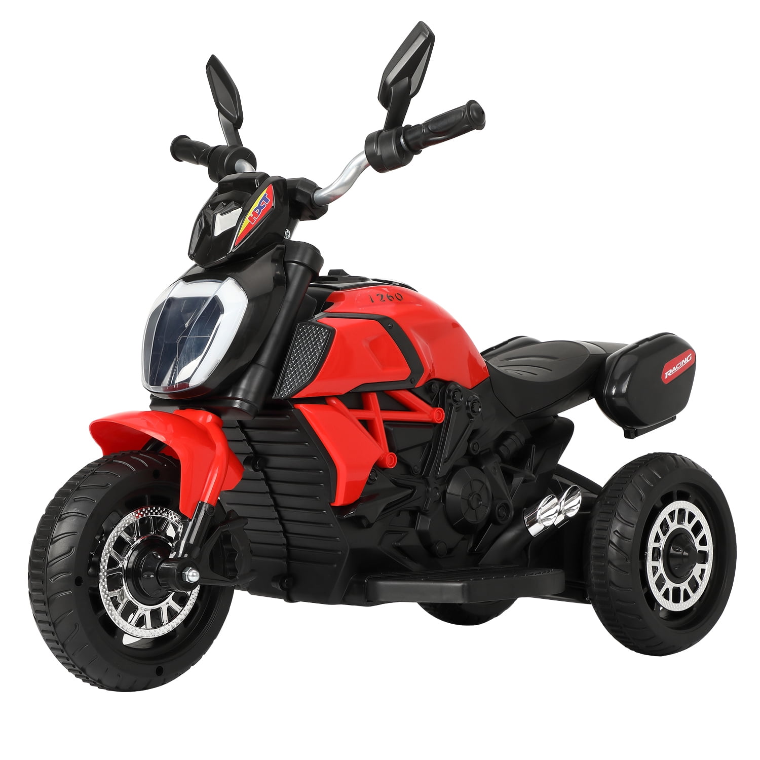 Private Jungle 3 Wheeled Motorcycle for Kids 3-6 Years, Kids Ride On Motorcycle with Pedal, LED Lights, MP3 Player, Red