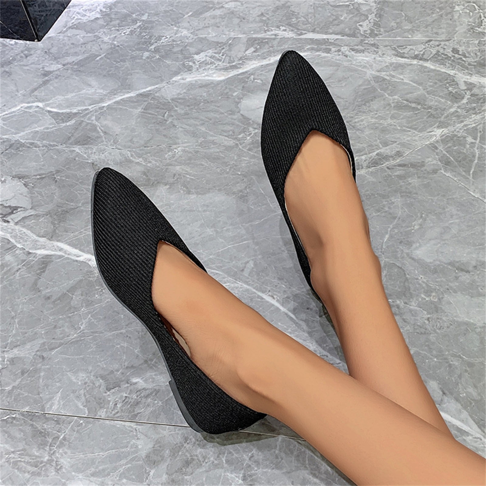TOWED22 Chaussures Plates pour Femmes Chaussures Plates pour Femmes Bout Pointu Ballerines en Cuir Chaussures Habillees Noir Walmart