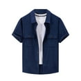 thumbnail image 1 of Blusa y camisa de manga corta con cuello vuelto para hombre, moda, botones, bolsillo, color liso, blusa de manga corta con cuello vuelto, camisa para hombre, abrigo de poliéster, 1 of 2
