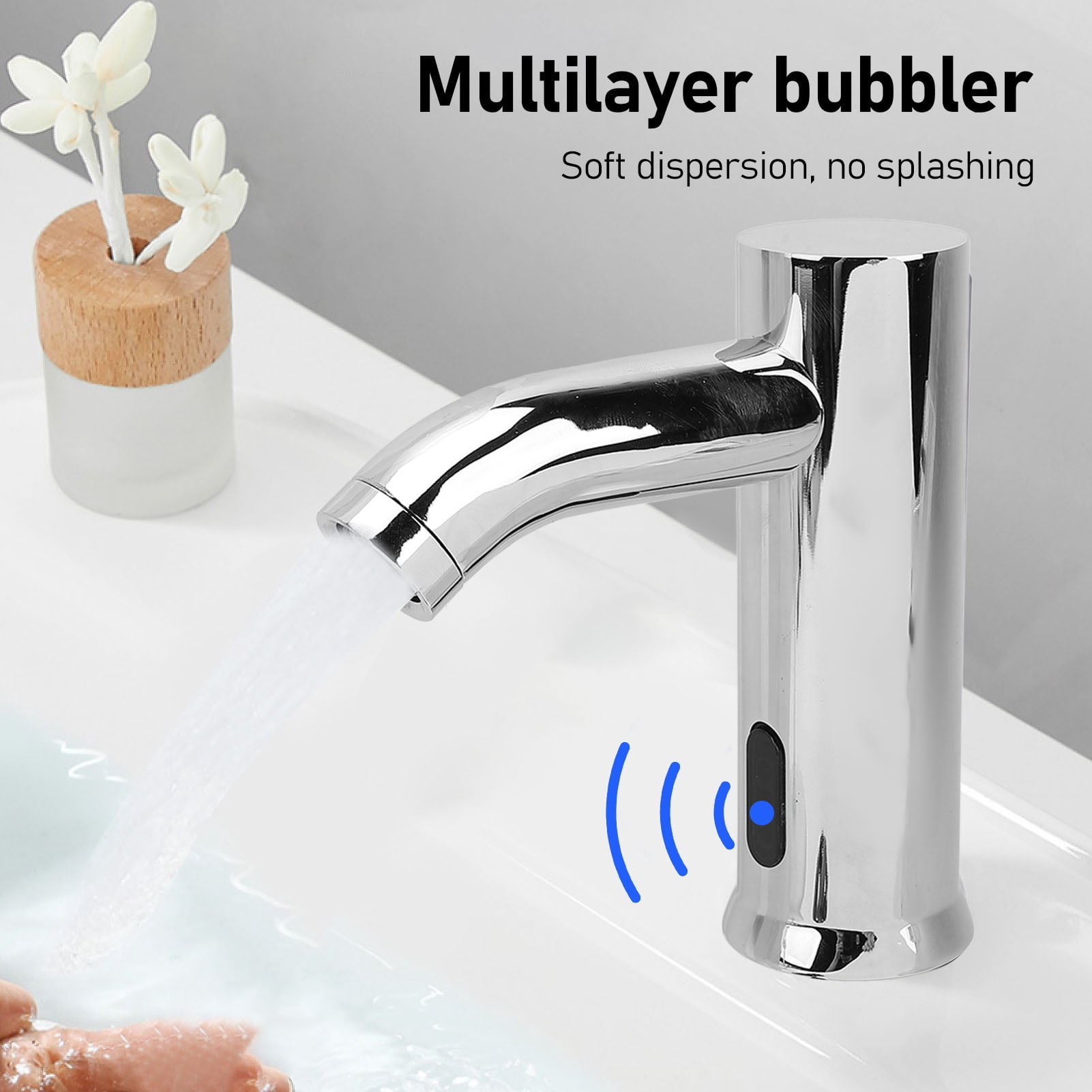 BIMZUC G1/2 Commercial Touchless Bathroom Sink Faucet, Automatic Motion Sensor Water Tap, Stainless Steel, Battery Powered (5.7 x 5.7 x 1.8 inches)