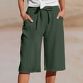 thumbnail image 2 of felwors Yoga Capris with Pockets for Women Wide Leg Cotton Linen Pants Casual Loose Comfy Trendy Elastic Waist Cropped Trouser (Dark Green, M), 2 of 8