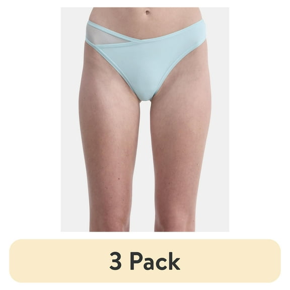 (3 pack) No Boundaries Micro Thong Panty with Mesh, Women’s and Women’s Plus, Sizes XS-XXXL