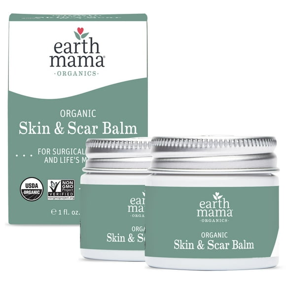 Earth Mama Baume Biologique pour Peau et Cicatrices / Soin de la Peau Récupération Césarienne, Crème pour Cicatrices de Grossesse avec Huile de Jojoba Biologique, Huile de Tamanu & Gotu Kola (Lot de 2)