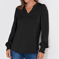 thumbnail image 6 of SOMER Womens Tops Fall Long Sleeve Shirts Business Casual V Neck Loose T-Shirts Dressy Work Tops with Smocked Cuffs, 6 of 6